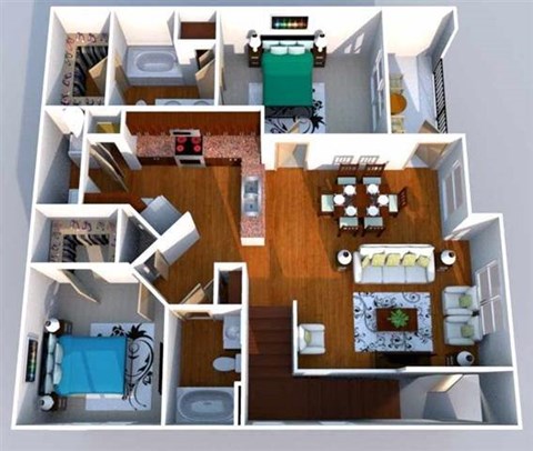 Floor plan for 2 beds, 2 baths, 1186 sqft